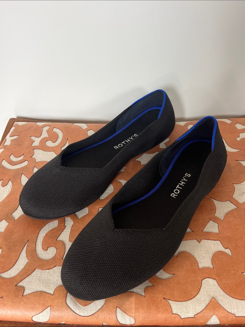 Rothy's Black Flats with Blue Trim - Women's Slip-On Ballet Style